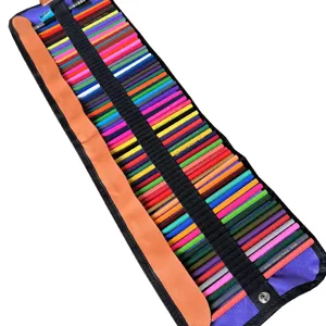Canvas colored pencil roll up case organizer set with colorful sketching pencils for art students.