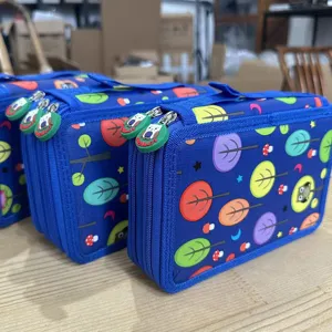 Trousse à crayons en toile multicouche pochette papeterie motif chouette école mignon