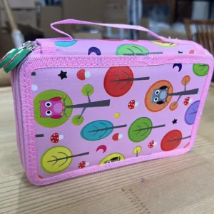 Trousse crayon rose hibou dessin anime papeterie avec fermeture eclair pour enfants detail