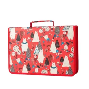 Red storage bag with cute polar bear forest pattern for stationery art supplies storage