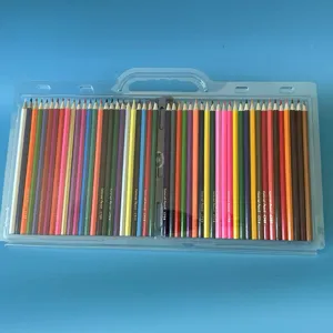 Colored pencils set with transparent plastic storage case, ideal for art drawing, painting, and school.