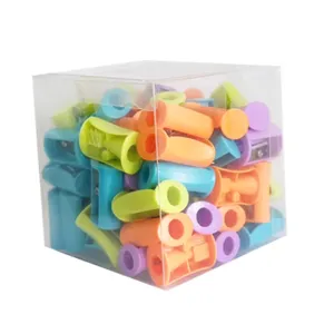 Candy Color Plastic Pencil Sharpener Boxed Set Student Art Stationery Clear Storage Box Portable Manual Sharpener Tools