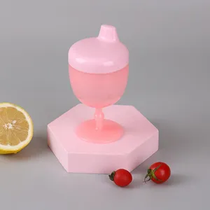 Tazza con beccuccio bebe rosa stile calice bimbo antiperdita bicchiere plastica sicuro