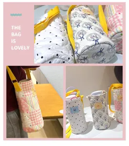 Sac matelassé pour bouteille d'eau avec sangle portable joli imprimé floral housse tasse