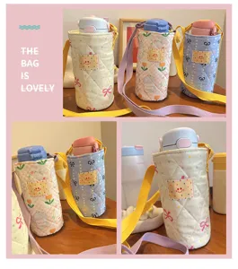 Gesteppte Trinkflasche Tasche niedliche Umhängetasche Halter Hülle mit Riemen für Kinder