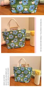 Bolso bento de lona con estampado de dibujos animados gran capacidad impermeable almuerzo