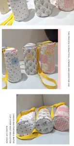 Sac de Bouteille d'Eau en Toile Matelassé Jolie Housse de Tasse à Imprimé avec Courroie