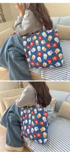 Cute Japanese Shiba Inu print tote bag, canvas handbag for women and student daily use.