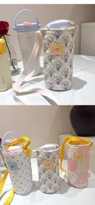 Sac de transport matelasse pour bouteille d'eau motif floral pochette tasse portable