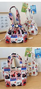 Waterproof cute black cat canvas handbag, large capacity casual lunch tote bag for daily commute.