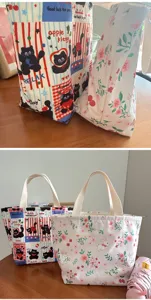 Sac à déjeuner étanche en toile, grand cabas fourre-tout kawaii pour le travail et le quotidien.