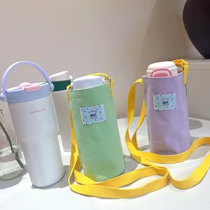 Borsa in tela per bottiglia d'acqua con tracolla, porta tazza portatile per uso quotidiano.
