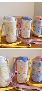 Gesteppte Trinkflaschenhülle süße Cartoon Canvas Tasche mit verstellbarem Schultergurt