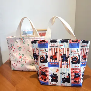 Sac à déjeuner étanche en toile mignon dessin animé imprimé cabas pour étudiants quotidien