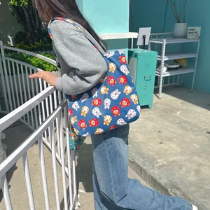 Japanese Shiba Inu printed canvas tote bag for women students cute lunch handbag commuting use