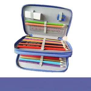 Kit de Papeterie de Dessin pour Enfants Set de Crayons de Couleur Trousse à Crayons en Toile Multicouche Avec Crayons Gomme Fournitures Scolaires