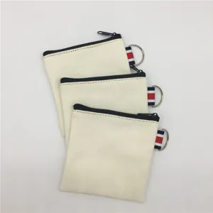Blank DIY canvas zipper coin purse with handy tricolor loop and metal D-ring detail.