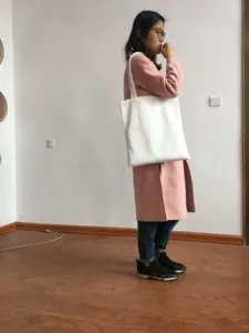 Einfache weiße Canvas Tragetasche DIY blanko Umhängetasche Freizeit Einkaufstasche.
