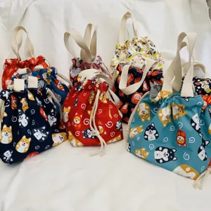 Japanischer Stil süßer Shiba Inu Print wasserdichte Canvas Kordelzug Lunch Bento Tasche.
