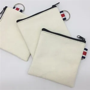 Blank canvas zipper pouch with red white blue stripe loop ring coin purse set for DIY crafts