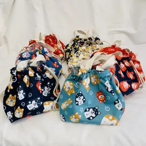 Japanischer Stil Cartoon Shiba Inu Lunchbox Tasche Wasserdicht Segeltuch Kordelzug Handtasche Süße Daruma Bento Tasche Mit Griffen