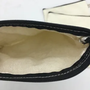 DIY blank canvas pencil case and coin purse with black zipper opening detail display.