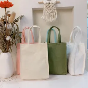 Solid color canvas tote bag casual handbag blank cotton reusable shopping bag lightweight daily use
