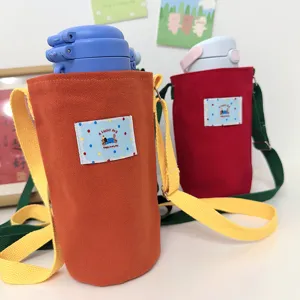 Leinwand Wasserflaschenhalter mit verstellbarem Gurt, tragbare Umhängetasche für Thermosbecher.