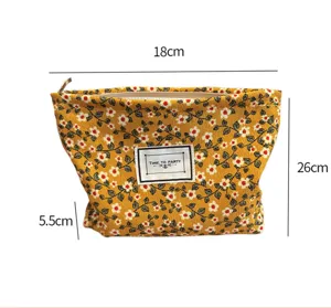Trousse de maquillage zippée à fleurs jaunes pochette cosmétique portable pour voyage femme