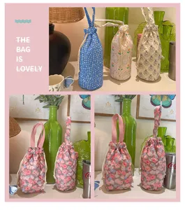 Borsa trapuntata floreale per bottiglia d'acqua sacchetto coulisse borsa termica tazza portatile