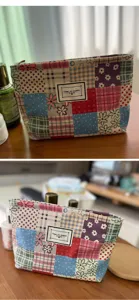 Patchwork cosmetic bag large capacity portable makeup pouch for travel organizer