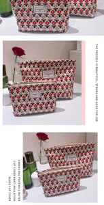 Floral knit cosmetic bag portable makeup pouch zipper wash storage bag for daily use