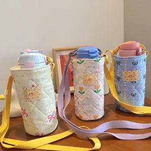 Gepolsterte Trinkflaschenhülle mit Gurt, tragbare Leinentasche für Kinder, Cartoon-Design.
