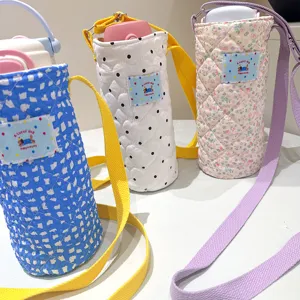 Gesteppte Trinkflaschenhülle mit Gurt, Canvas Umhängetasche für Becher beim Pendeln und Sport.