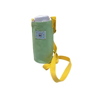 Groene canvas waterfles tas met gele band, schattige schoudertas voor dagelijks gebruik nu.
