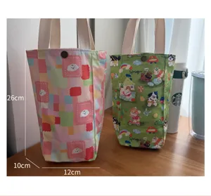 Waterproof canvas lunch bag cute cartoon tote handbag portable reusable storage bag for outdoor