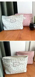 Floral canvas cosmetic bag travel makeup pouch zipper toiletry organizer cute handbag