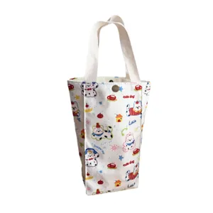 Cute cartoon canvas bento bag portable lunch bag waterproof storage bag for daily outdoor use.