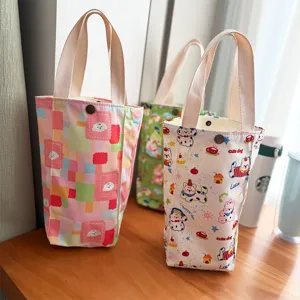 Canvas cute cartoon lunch bag waterproof portable water cup handbag cute dog pattern storage bag