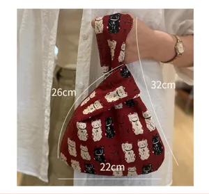 Japanische Glückskatze Leinen Handgelenktasche Tragetasche Stoffbeutel Klein Regenschirm
