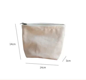 Kleine Leinwand Münzbeutel weißer Reißverschluss Aufbewahrungstasche tragbare Make-up Tasche