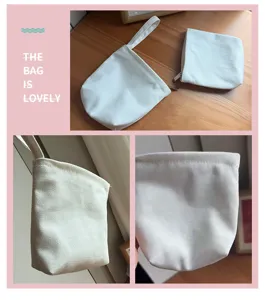 Mini Handschlaufe Leinen Beutel für Münzen Schlüssel Aufbewahrung, tragbare weiße Tasche.