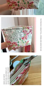 Borsa cosmetica in tela ricamata a fiori, grande capacità portatile per viaggi.
