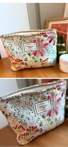 Borsa cosmetica in tela floreale stile ins grande capacità trousse trucco portatile viaggio