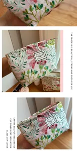 Blumenbestickte Canvas Kosmetiktasche tragbare Reise Make-up Tasche mit Reißverschluss.