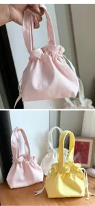 Solid color canvas drawstring handbag, Japanese style portable bento lunch bag for daily use.
