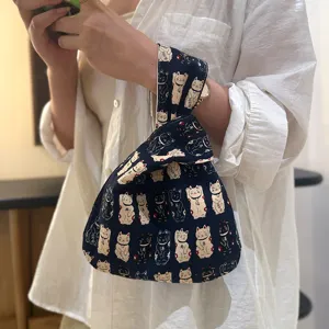 Japanischer Stil Segeltuch Glückskatze Druck Handgelenk Tragtasche Tragbare Wasserflaschenhülle Aufbewahrungstasche Lässige Kleine Tasche