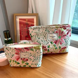 Cord Kosmosblume Bestickte Kosmetiktasche Tragbare Reise Make-up Organizer Reißverschluss Aufbewahrungsbeutel Clutch Für Damen