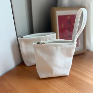 Mini leinwand münzbeutel weiß tragbare aufbewahrungstasche mit schlaufe für schlüssel.