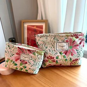 Kord Blumen Kosmetiktasche Reise Aufbewahrung Beutel tragbare Reißverschluss Handtasche